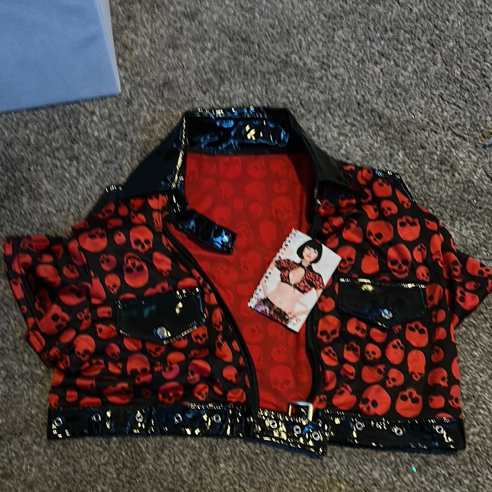 Edgy Red Skull Print Jacket with Black Accents